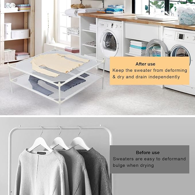 Clothes Drying Rack, 2-Layer Sweater Laundry Drying Rack Flat, Mesh Drying Rack Clothing for Indoor & Outdoor, White