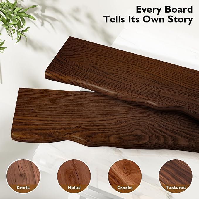 Solid Wood Live Edge Floating Shelves Set of 2 – 24" Rustic Wall Shelf with Hidden Bracket System, Wall Mounted Shelves for Bathroom, Kitchen, Living Room, Bedroom (Walnut)