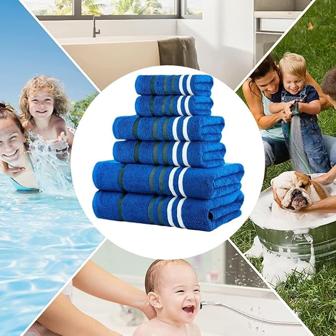 CASA COPENHAGEN 6pcs Bathroom Towel Gift Set, 550 GSM, Electric Blue | Exotic 100% Egyptian cotton,2 Bath Towel 2 Hand Towel 2 Washcloth Towels. (Gift Set for Women & Men)