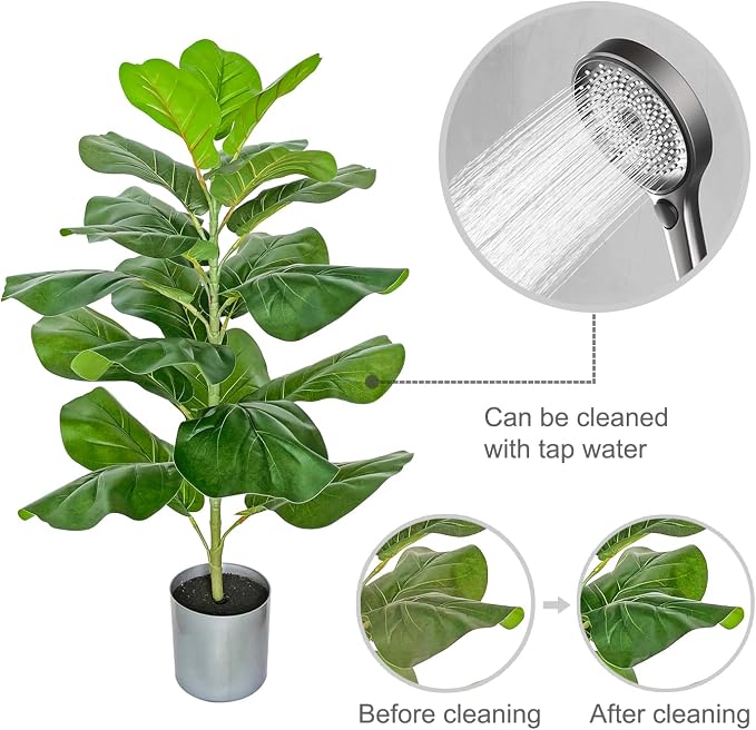 30.5" Little Artificial Fiddle Leaf Fig Tree/Faux Ficus Lyrata for Home Office Decoration, Ships in Silvery Gray Planter
