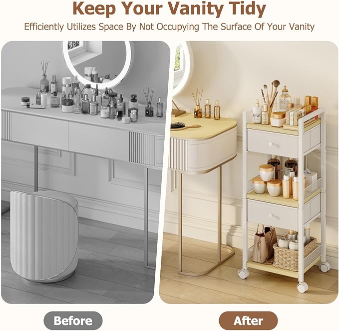 Flycity Rolling Makeup Organizer Cart, Floor Skincare Organizers Storage with Drawers, Vanity Makeup Cart with Wheels, Cosmetic Display Cases Holder for Skin Care Perfume Nail Polish Brush Hair Tool