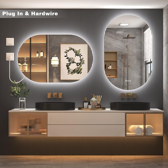 SMIROR 20x32 Oval Backlit LED Bathroom Vanity Mirror with Lights for Wall | Pill-Shaped, 3 Color Lighting, Anti-Fog, Memory, Tempered Glass, UL, Horizontal/ Vertical Wall- Mounted