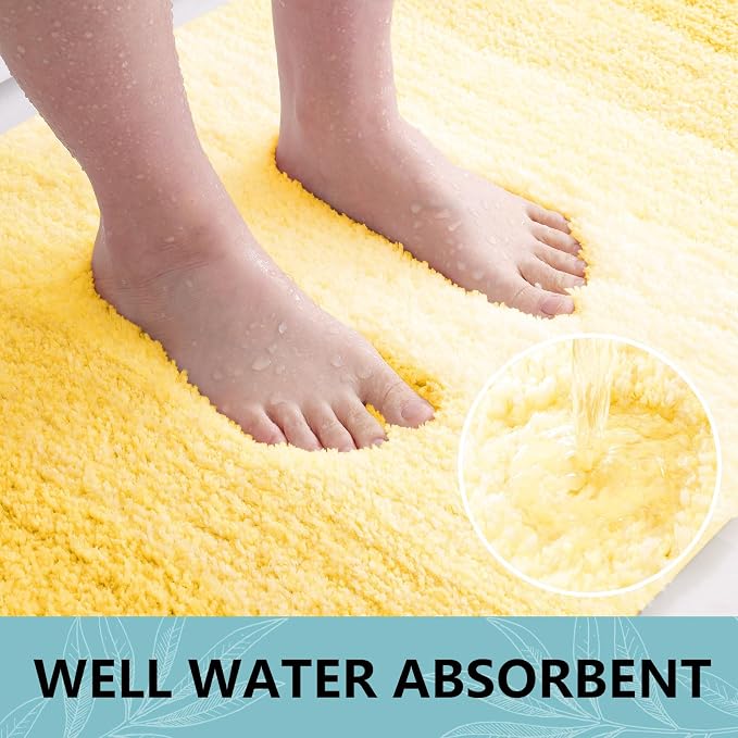 Arotive Microfiber Bathroom Rugs, Shaggy Soft Absorbent Bath Rug, 47x24 | Yellow, Rubber Backing Thick Plush Machine Washable Dry Bath Mats for Bathroom, Tub and Shower, Rectangular
