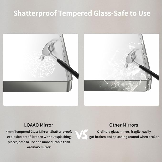 LOAAO 40X32 Inch Brushed Nickel Bathroom Mirror | Rounded Rectangle, Silver Metal Frame, Anti-Rust, Shatter Proof, Hangs Horizontally or Vertically