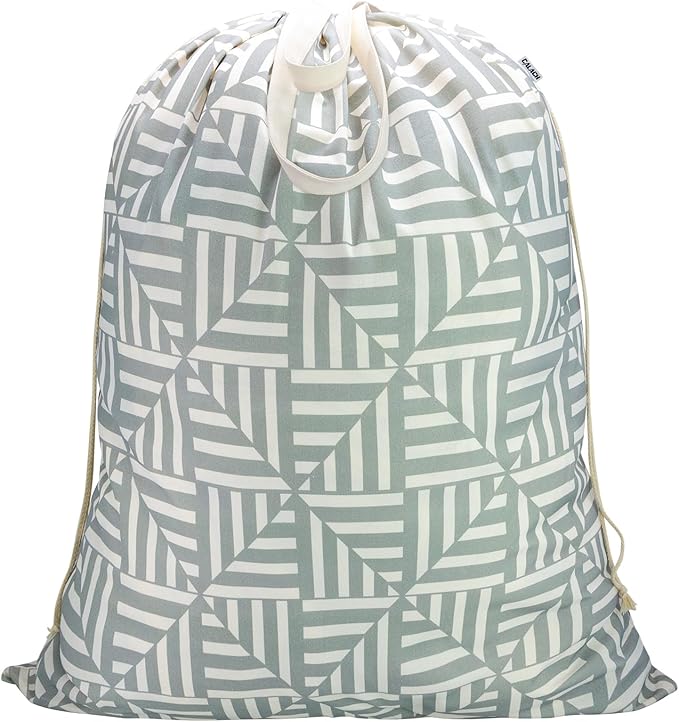 Canvas Laundry Bag with Handles & Drawstring, XL 33"Wx 35"H, Geometry Gray | Extra Large Heavy Duty Washable Basket Liner Hamper Liner Replacement, Thick Canvas Storage Sack, 1Pack