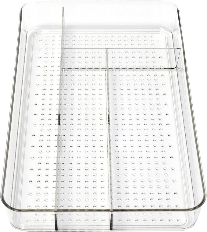 Dial Industries Small Utensil Silverware Kitchen Drawer Organizer, Clear | Keeps forks, spoons and flatware neatly separated, Compact fit for shallow drawers, Great for everyday cutlery storage
