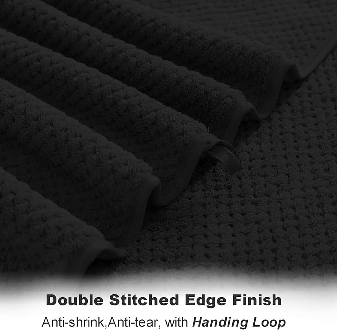 8-Piece Bath Towel Set, 2 Extra Large Bath Towel Sheets, 2 Hand Towels and 4 Washcloths - Highly Absorbent Quick Dry Microfiber,Ultra Soft Towel Set for Bathroom,Waffle Weave Design, Pack of 8 (Black)