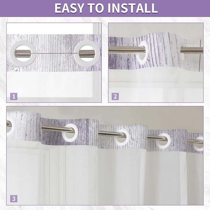 Hookless Shower Curtain with Snap in Liner, Purple No Hook Shower Curtains for Bathroom，Shower Curtain and Liner Set for Bathroom Decor,Waterproof & Washable,72W x 75L Inch