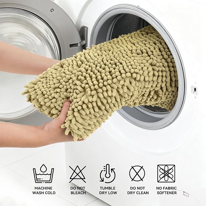 Bcoimo Small Bath Rug Mat,Chenille High Absorbent Beige Bathroom Floor Mats | Non Slip with Rubber Backing 24x17 Bathroom Rug; Machine Washable;Extra Soft Bath Rug;High Absorbent、Quick Dry Microfiber mat
