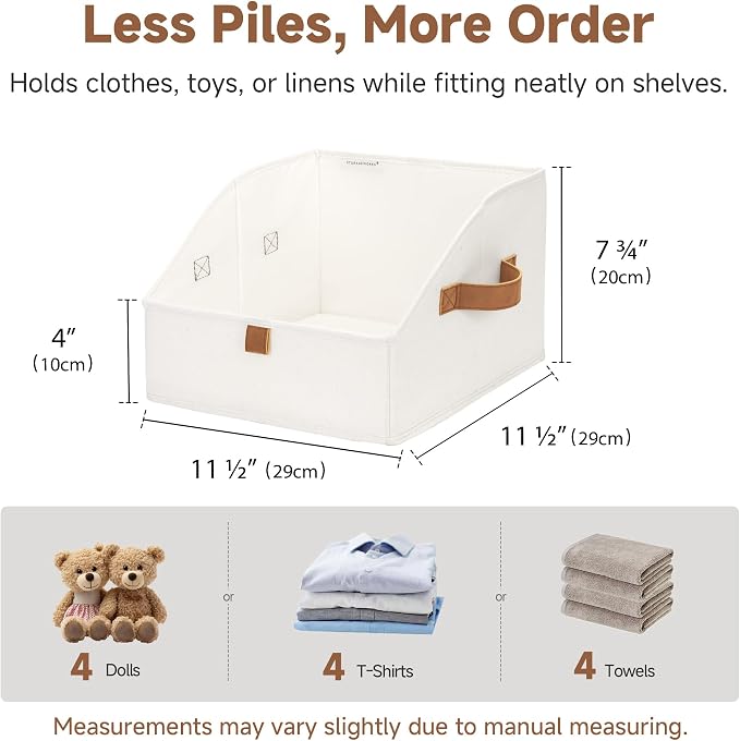 StorageWorks Closet Storage Bins Trapezoid, Ivory White, Small, 3-Pack | Closet Organizer Bins for Closet Shelves, Cube Storage, Fabric Clothes Bin, Foldable Organizing Baskets with Handles
