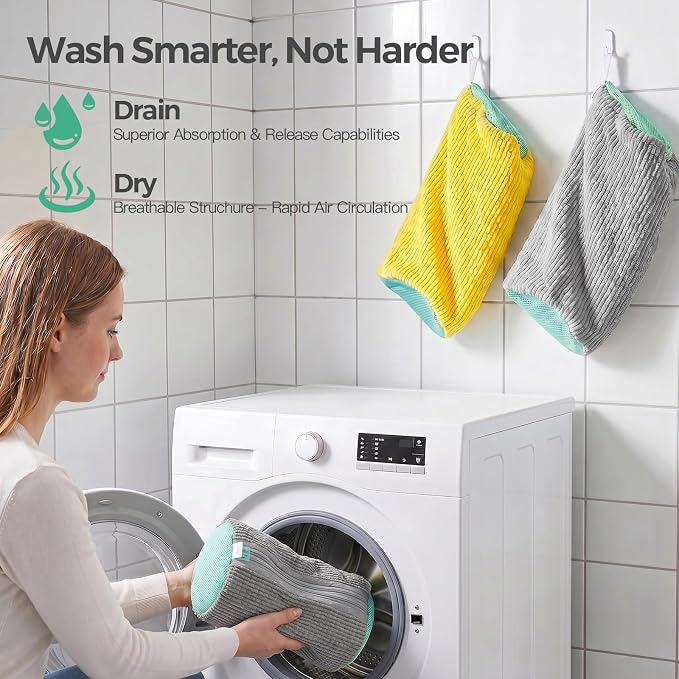 Dual Shoe Washing Machine Bag for Washer and Dryer Holds 2 Shoes (Gray) | Reusable Laundry Shoe Bag with Microfiber Brushes, 360° Deep Cleaning, Self-Locking Zipper,Sneaker Tennis Shoe Cleaning Bag