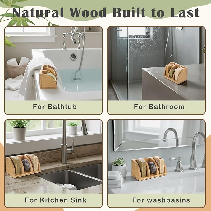 Bamboo Shampoo Bar Holder Multi Bar Soap Dish with Self Draining, 3 Slot, Natural Soap Holder for Shower Conditioner Bathroom Organizer, Keep Dry, 6.3 x 3.3 x 3.1 Inch