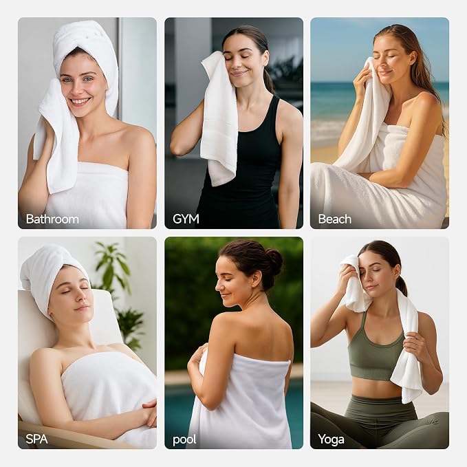 REDKISS 2 Pack Extra Large Bath Sheets 70" x 35" – 100% Cotton Soft Fluffy Quick-Dry Towels, Lightweight Oversized Bath Towels for Full Body Coverage, Shower, Pool, Gym, Spa, Beach & Travel, White