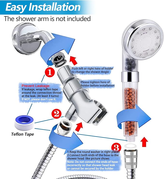 FASTRAS LED Shower Head with Handheld, Shower Head High Pressure Shower Head with Hose & Holder, 3 Water Temperature-Controlled Water Saving Filtered Shower Head for Dry Hair & Skin