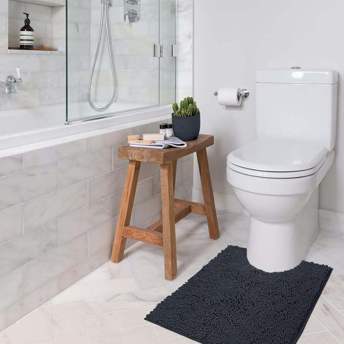 LuxUrux Charcoal Bath Mat - U-Shaped Contoured Rug for Around Toilet, Super Absorbent Shaggy Bath Rug. Easy Machine Wash & Dry (20" x 23", Charcoal)