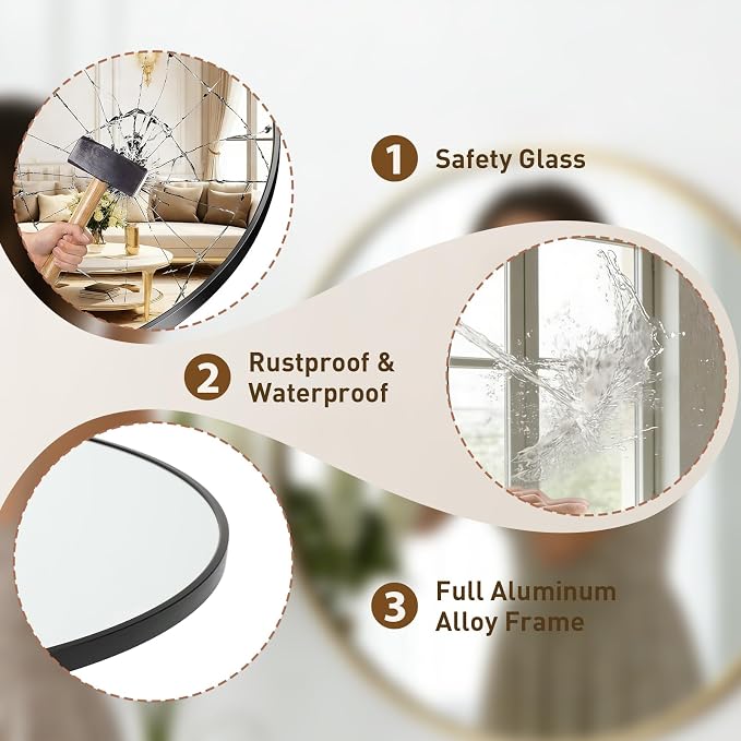 NEWBULIG Bathroom Mirror, Wall Mirror with Aluminum Alloy Thin Frame, Bathroom Mirrors for Over Sink, Bedroom, Living Room, Entryway