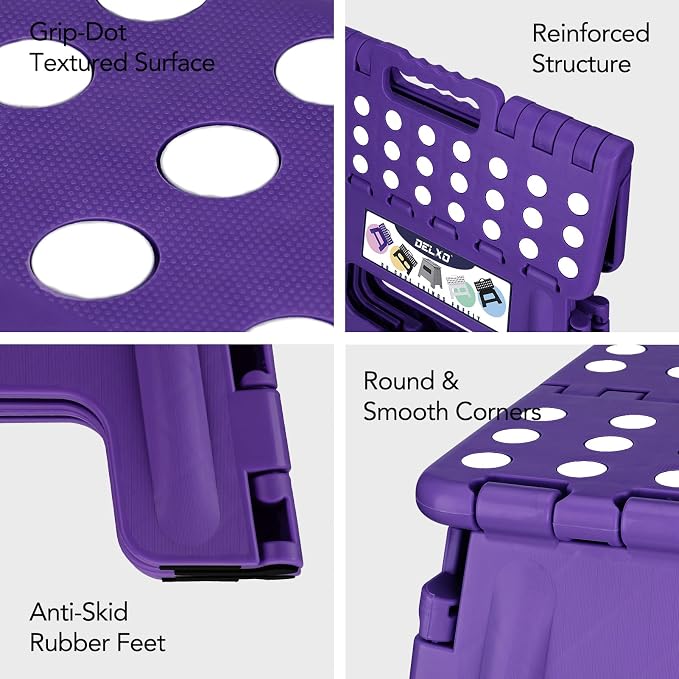 Delxo Folding Step Stool 13 Inch,300 Lbs Step Stool for Adults Purple | Foldable Step Stool 13",Non-Slip Foot Stools with Handle,Lightweight Collapsible stools for Kitchen,Bathroom,Bedroom,Garden
