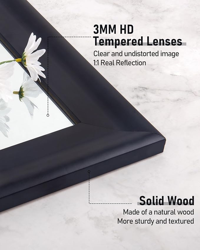 Black Wood Wall Mirror for Bathroom,Rectangle Large 30 x 40 inch Mirrors | Vanity Hanging Mirror with Wooden Frame for Living Room,Bedroom,Entryway