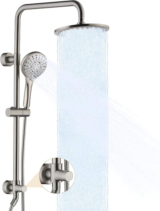 BRIGHT SHOWERS Rain Shower Heads System Including Rainfall Shower Head and Handheld Shower Head with Height Adjustable Holder, Solid Brass Rail, 60 Inch Long Stainless Steel Hose, Brushed Nickel