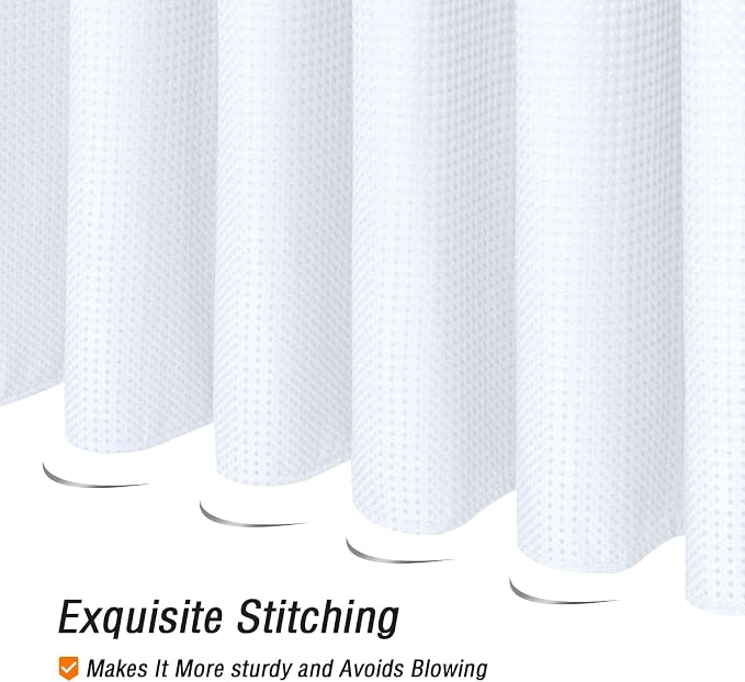 Small Stall White Fabric Shower Curtain, 36 x 72 | Narrow Half Cloth-Textured Shower Curtain for Bathroom, Water Repellent, Machine Washable