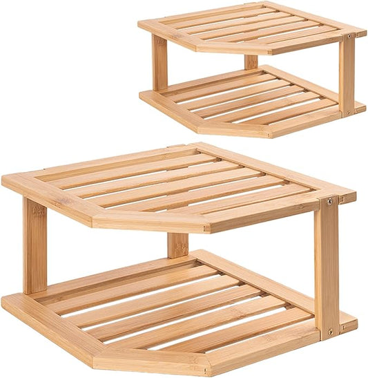 VERTORGAN 2 Tier Bamboo Dish Drying Rack,Corner Shelf 2 Pack | Pantry Storage,Dish Rack,Spice Rack,Corner Organizer,Kitchen Counter Shelves,Kitchen Storage,Holds Plates