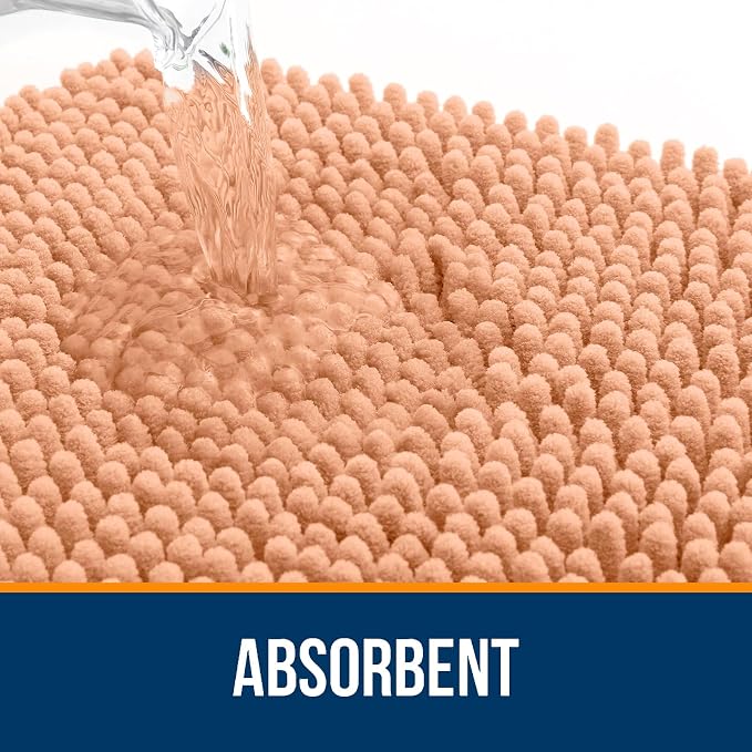 OLANLY Small Bathroom Rugs 24x16, Extra Soft Absorbent Chenille Bath Rugs | Peach, Quick-Drying Rubber Backing, Machine Washable Bath Mat for Bathroom Floor, Tub and Shower, Home Decor Accessories