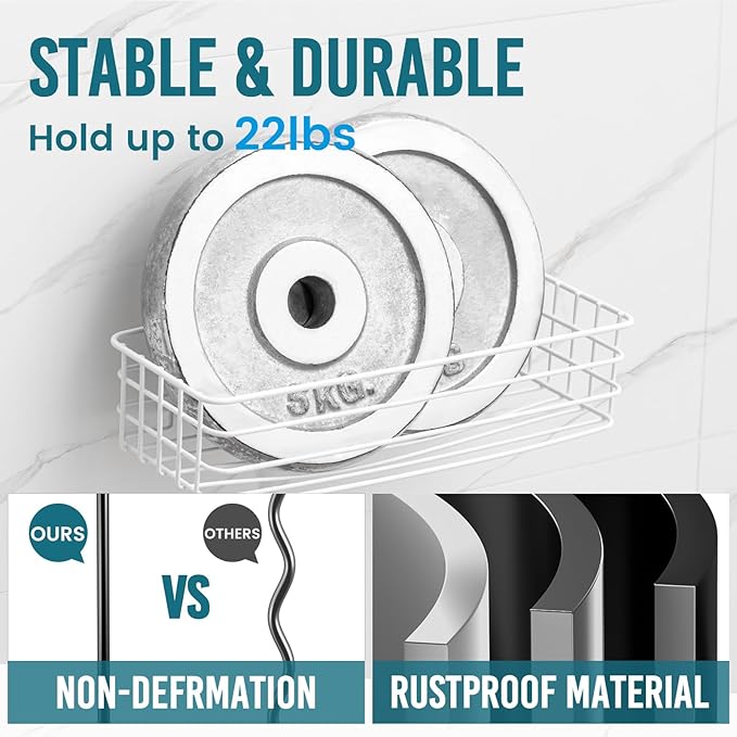 TAILI Shower Caddy Suction Cup 2 Pack with Hooks & Soap Holder, White | Heavy Duty Shower Organizer, No Drilling Bathroom Organizer, Metal Shower Storage, Removable Shower Holder