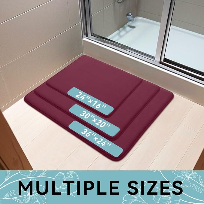 Smiry Memory Foam Bath Mat 59x20, Extra Soft and Absorbent Bathroom Rugs | Burgundy, Quick Dry Machine Washable Non-Slip Bath Mat for Bathroom Floor, Shower and Tub
