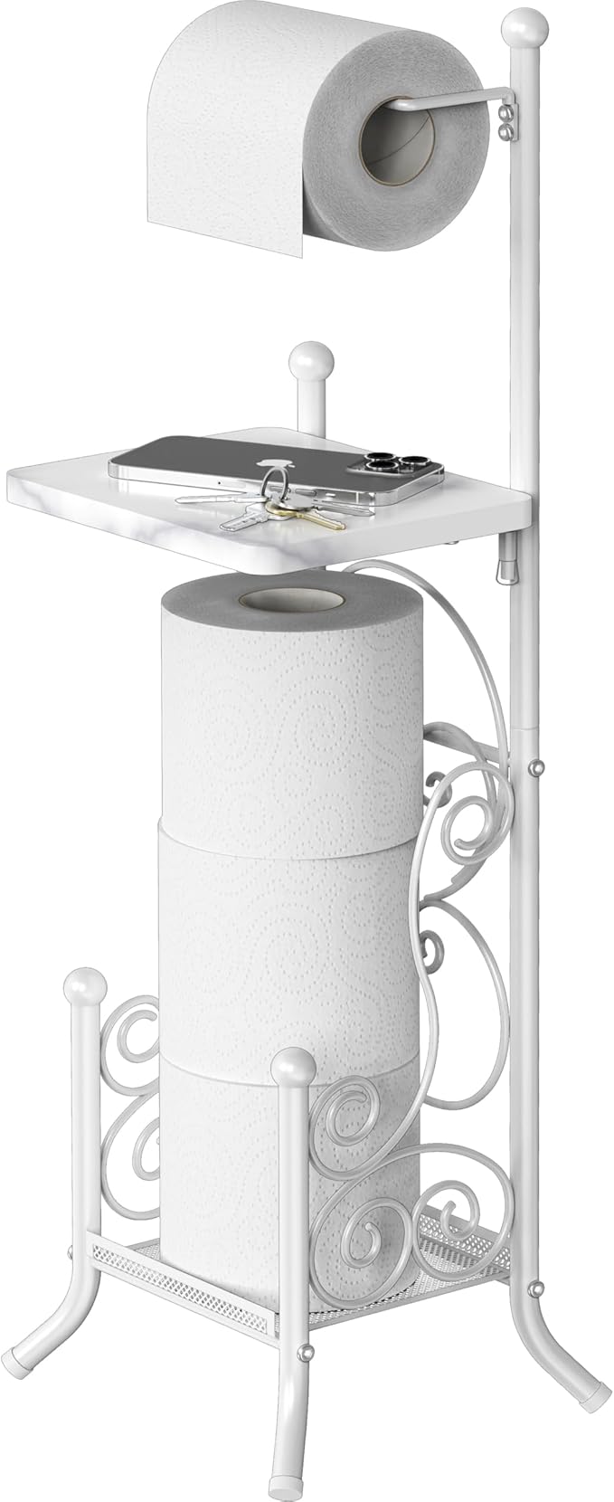 Simple Houseware English Style Toilet Paper Stand Holder w/Woodtop, White | 4 Paper Rolls, 8.5" x 8.75" x 29.2"