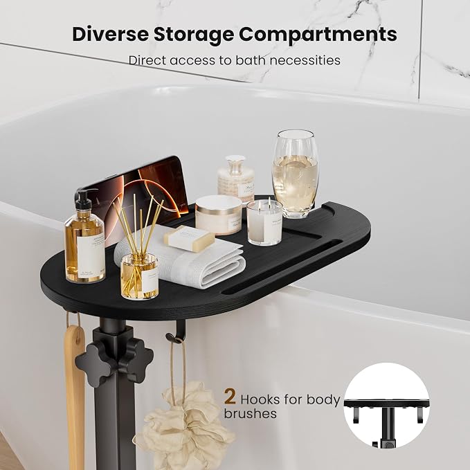 Bamboo Bathtub Table with Adjustable Height for Bathroom | Freestanding Bath Tray Caddy Board Tub Organizer, New Home, Anniversary Wedding Gifts, Bridal Shower Gift for Women