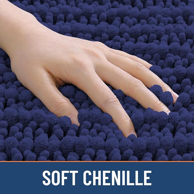Smiry Bathroom Rugs 40X32, Extra Soft Rubber Backing Chenille Bath Mats | Deep Blue Machine Washable Non Slip Quick Dry Bath Mats for Bathroom Floor, Tub, Shower, Home Decor Accessories
