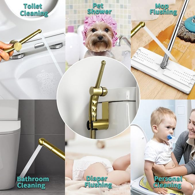 BARROCK Bidet Sprayer for Existing Toilet, Advanced Handheld Ergonomic Jet Spray Set with Precision Water Pressure Control for Muslim Shower/Feminine Hygiene/Pet Cleaning, Brushed Gold