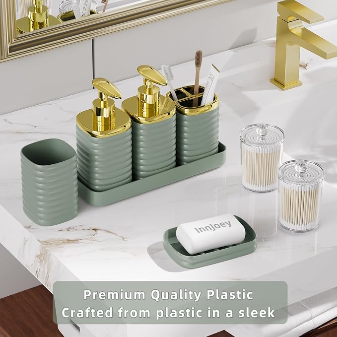 Bathroom Set - 25PC Bathroom Sets with Shower Curtain and Rugs, Sage Green Bathroom Set, Bathroom Accessory Set, Luxury Bathroom Accessories Set, Trash Can, Toilet Brush & Soap Dispenser