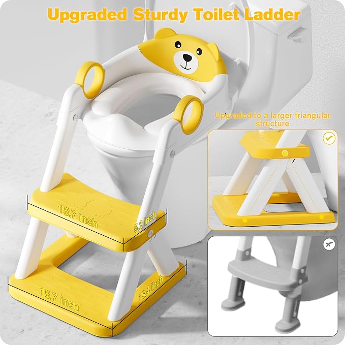 Potty Training Seat, Upgrade Toddler Toilet Seat for Kids Boys Girls, 2 in 1 Potty Training Toilet, Splash Guard Anti-Slip Pad Step Stool(Yellow)