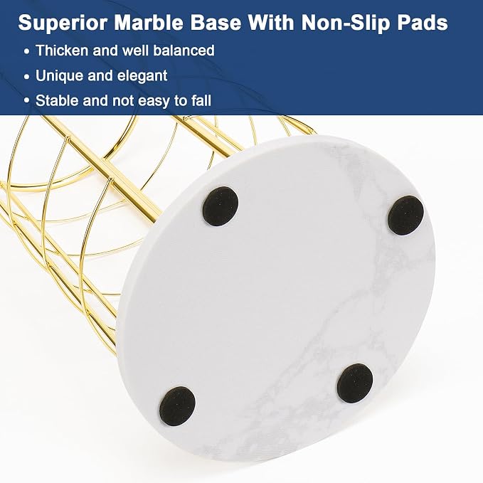 NearMoon Toilet Paper Organizer Stand, Free Standing 3 Rolls Tissue Storage, Metal Bathroom Accessory, Rustproof Toilet Roll Holder for Kitchen Countertop Inside Cabinet Shelf(Marble Base,Gold)