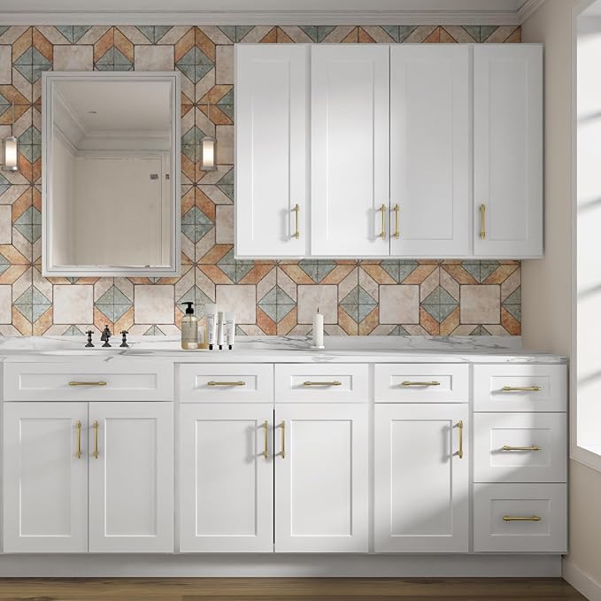 ROOMTEC Wood Wall-Mounted Cabinet,Bathroom Medicine Cabinet with Adjustable Shelves and 2 Soft-Close Doors,Laundry Storage Cabinet for Bathroom,Kitchen,Living Room 12" D*27" W*30" H,Shaker White