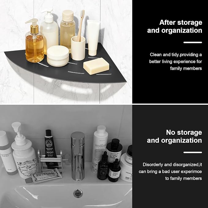 soaez Matte Black Corner Shower Shelf, SUS304 Stainless Steel Recessed Bathroom Shower Shelves, No Drilling Grout Mount Shelf for Shower, Bathroom Accessories (8", 2Pack)