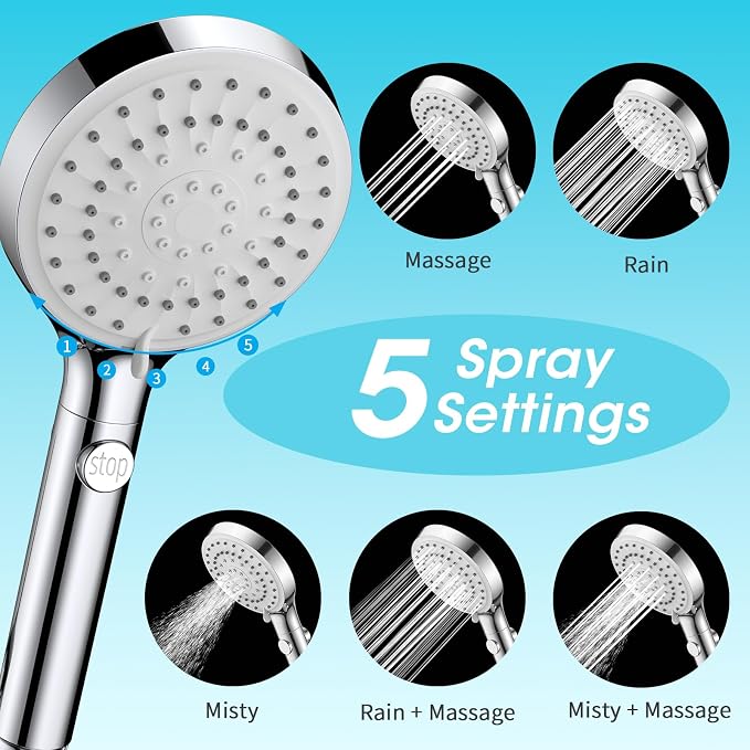 High Pressure Filtered Handheld Shower Head with Hose, Chrome | 80" Long Stainless Steel Hose, ON/OFF Switch for Pets Bath, Filter Beads for Hard Water, Remove Chlorine & Reduce Dry Skin