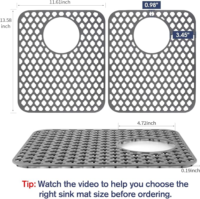 Snuggery Silicone Sink Protector Mat for Kitchen Sink, 12"x14" Rear Drain | Scratch protection, cushions fragile dishes and glassware, dishwasher safe, food-grade silicone, 446°F heat resistant