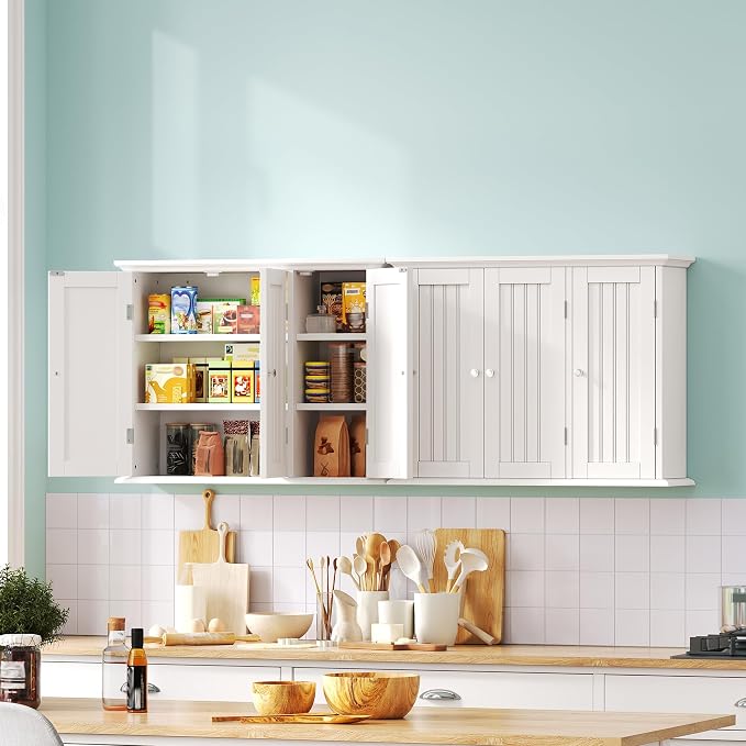 ChooChoo Laundry Cabinet with 3 Doors and Adjustable Shelves | 9.06"D x 31.1"W x 24"H, Bathroom Wall Cabinet, Cupboard, White