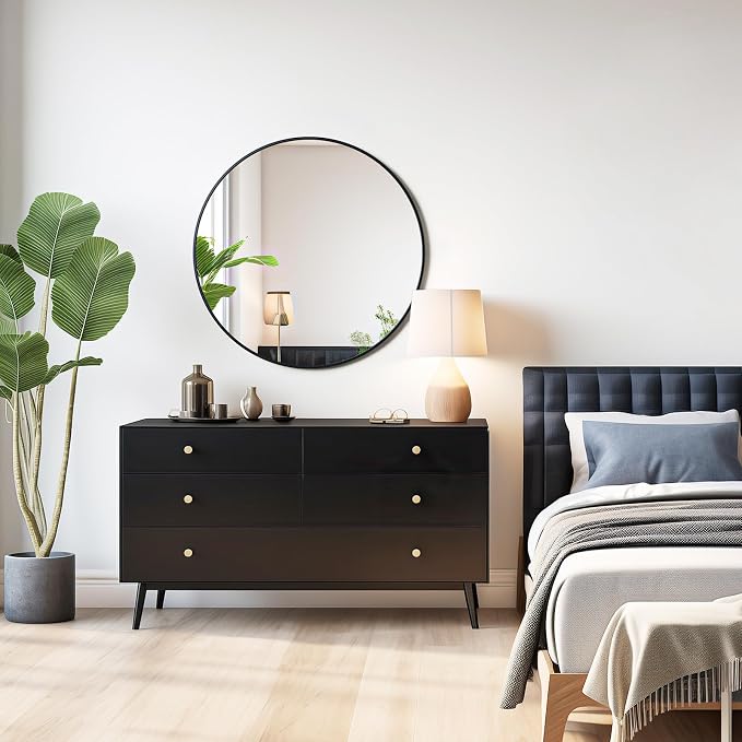 30 Inch Bathroom Mirrors for Over Sink | Circle Mirror with Metal Frame, Black Wall Mirror for Vanity, Entryway, Living Room, Hallway and Bedroom Decor
