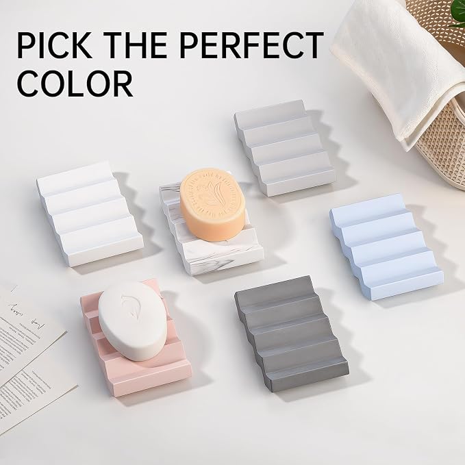 Bar Soap Holder Diatomite Soap Dish Sponge Caddy, Pink | Self Draining, Fast Drying, Soap Saver, for Shower, Bathroom, Kitchen Sink