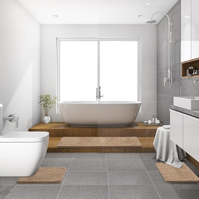 MIULEE Tan Bathroom Runner Rugs Soft Microfiber Bath Mat 24x60 Inch | Absorbent, Non Slip, Quick Dry, Fluffy Bath Rugs for Bathroom Floor Tub Showers, Machine Washable