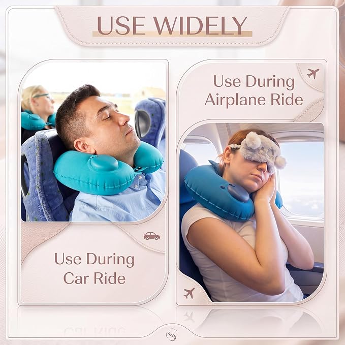 Colingmill 2 Pcs Inflatable Bath Pillows for Tub, U-Shaped Neck & Head Support Cushion, Portable Blow Up Travel Neck Pillow with Adjustable Button for Airplanes & Home Spa(Peacock Blue, Royal Blue)