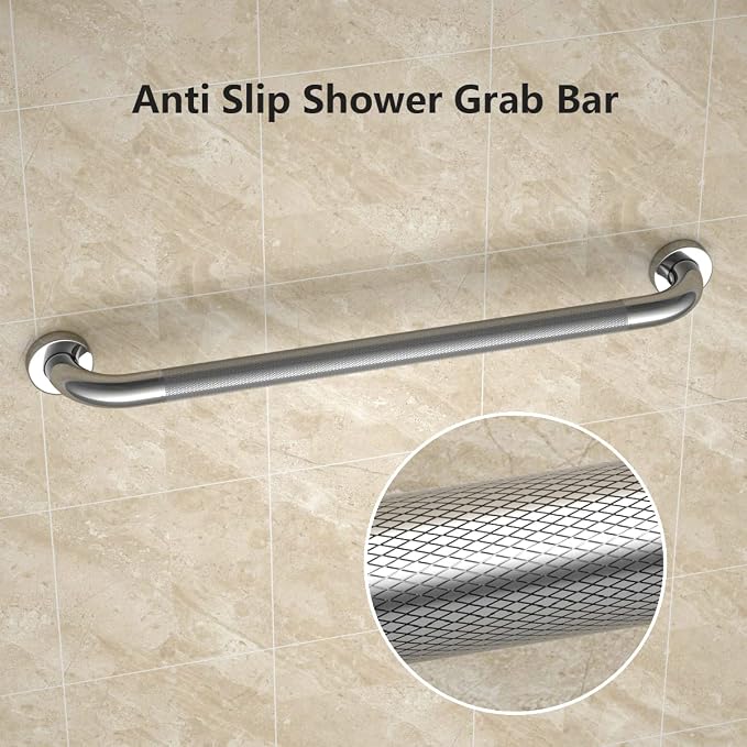 Anti Slip Shower Grab Bar 24 Inch,Chrome Stainless Steel Bath Grab Bar | 2 Packs Knurled Bathroom Safety Rail, Shower Handrail Support, Handicap Elderly Balance Assist Handles-1.25" Diameter