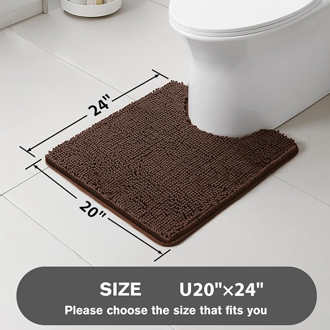 Brown Toilet Rug U Shaped – Absorbent and Washable Contour Bathroom Rugs for Toilet, Non-Slip, Thick Soft Chenille Contoured Bath Mat - 20" x 24"