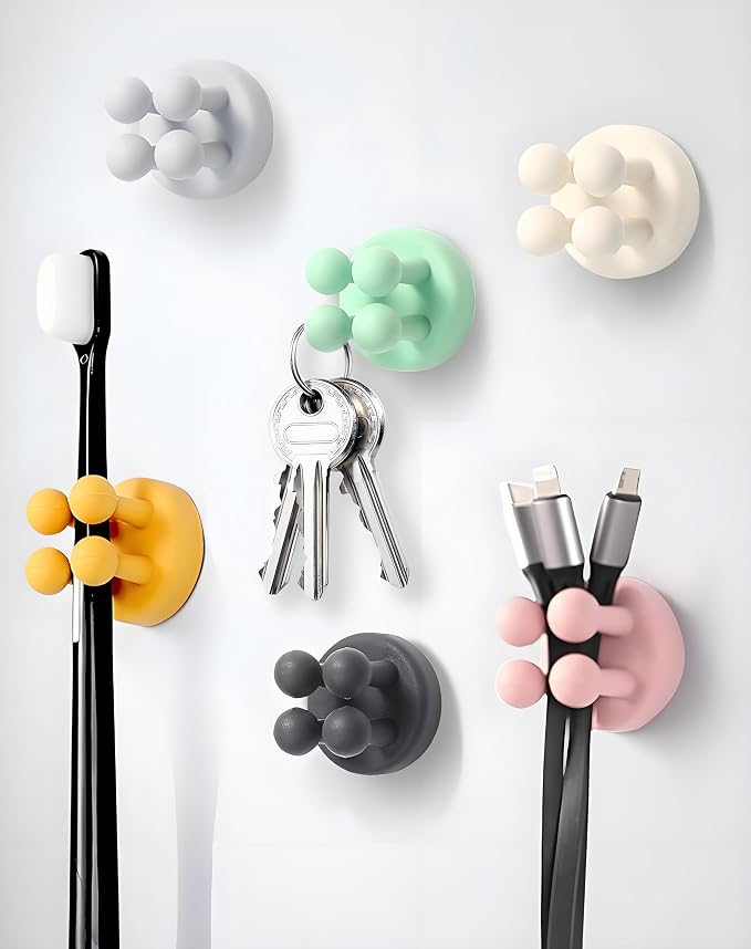 ZEZHOU Toothbrush Holders for Bathrooms Shower - 6Pcs Silicone Razor Holder Wall Mounted Self Adhesive Multifunctional Cute Hook for Kids Hanging Tooth Brush for Kitchen Living Room Office