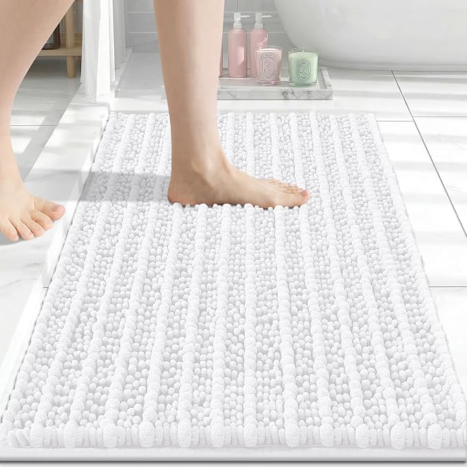 Arotive Bathroom Rugs Mat 30x17, Soft Absorbent Chenille Shaggy Bath Mat | White, Machine Wash Dry, Bath Rugs for Bathroom Floor, Tub and Shower, Home Decor Accessories