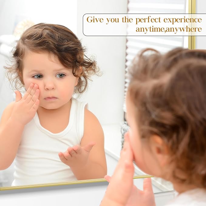 Fun Memories Gold Bathroom Mirror 30X30 Inch Bathroom Vanity Mirror, Metal Gold Frame Large Mirror, Modern Wall Mirror for Bathroom, Tempered Glass, Farmhouse Mirror, Horizontally or Vertically