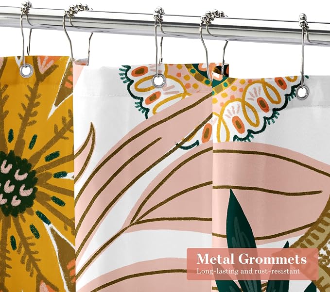 MitoVilla Small Stall Boho Shower Curtain 36 x 72, Abstract Floral Narrow Half Size Chic Shower Curtains for Elegant Bathroom Decor, Colorful Tropical Leaves Shower Curtain 36 inch